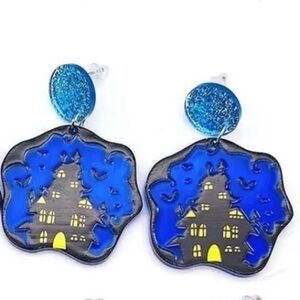 NWOT Haunted House Scary Halloween Dark Gothic Acrylic Ghost Ghoul Earrings